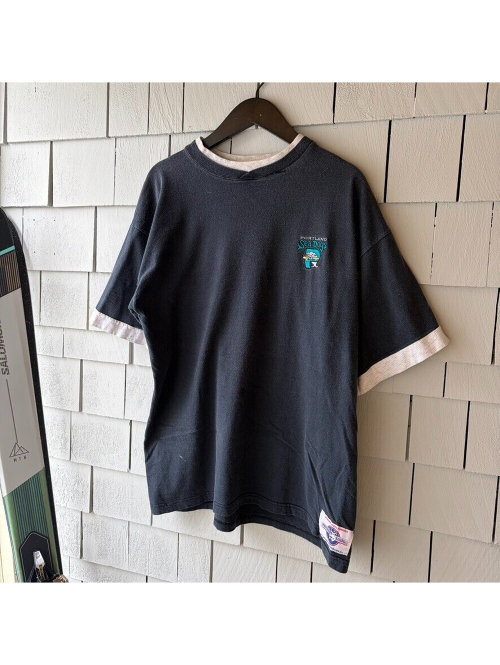 Rare Vintage Portland Sea Dogs Ringer Tee Large Black Made in USA Oversized